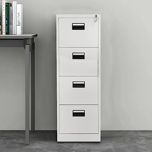 Panana Modern 4-Drawer Locking Heavy Duty File Cabinet Metal Storage Cabinet Chest of Drawers Side Table (White)