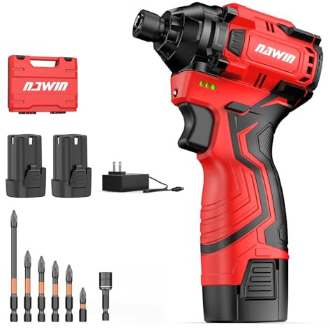 NAWIN Cordless Impact Driver Kit 16.8V Max Torque 140Nm（105ft-lbs）High Rotation Electric Impact Driver Brushless Motor Continuously Variable Rechargeable 1/4 impact driver 2.0Ah Batteries