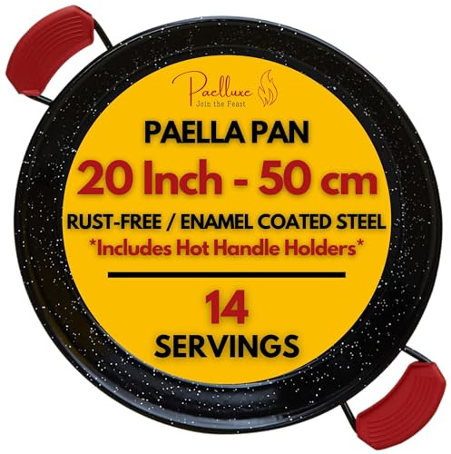 Paelluxe Paella Pan – Enamelled, No-Rust Steel Skillet – Easy-to-Clean Pan for Propane & Gas Burners – Indoor & Outdoor Cooking Cacerola Paellera Sarten – 20 Inch, for 14 Servings