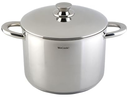Wecook Olla Inoxidable 18/10 con Tapa, Inducción, 30 cm, 14 L | Base tricapa de 4,3 mm, horno hasta 200 °C, escala interior y apta para lavavajillas