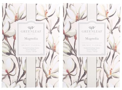 Greenleaf Magnolien-Duftsäckchen, 2 Stück, Schubladenduft, Kleiderschrank, Lufterfrischer für Wohnzimmer, Schlafzimmer, Badezimmer, Wäschekorb, Heizkörper oder Auto, Magnolie und Zitrone