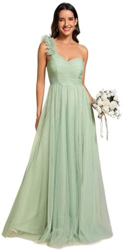 Ever-Pretty Vestido Dama de Honor para Mujer Hombro Cintura Alta Sin Mangas Fiesta Maxi Vestido Menta Verde 36