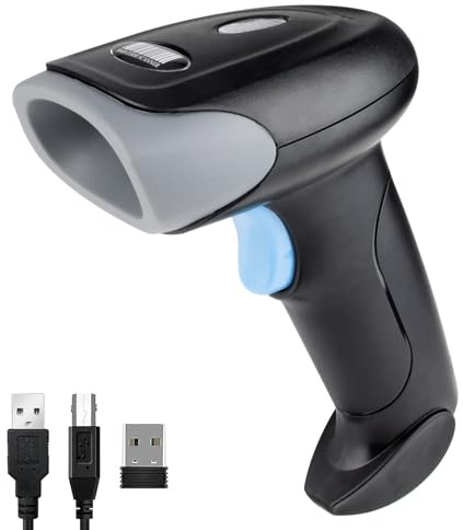 JIAN BOLAND Streckkodsläsare 2D QR 1D trådlös handhållen laserstreckkodsläsare 3-i-1 med Bluetooth och 2,4 G trådlös och USB-trådbunden fungerar med iPad, Android-telefon, iPhone, bärbar dator (U26)