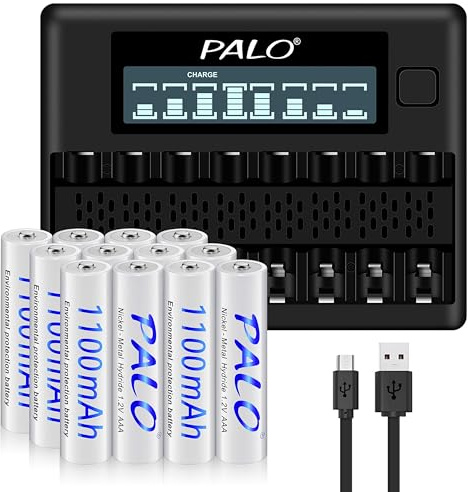Akku Batterien AAA mit Ladegerät - 12 Pcs AAA 1100mAh Wiederaufladbare Akkus Batterien 1.2V NiMH mit 8 Fach Intelligente LCD Akkuladegerät