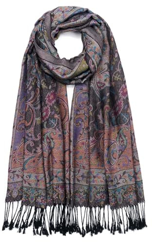 QIUTIMIY Paisley-Pashmina-Schal für Damen, wendbar, Vintage-Jacquard-Pashmina-Rave-Schal mit Fransen für Abendveranstaltungen, Hochzeiten