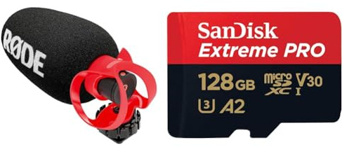 RØDE VideoMicro II Ultra-Compact On-Camera Shotgun Microphone for Recording Audio with a Camera & SanDisk 128GB Extreme PRO microSDXC card + SD adapter + RescuePro Deluxe, up to 200 MB/s
