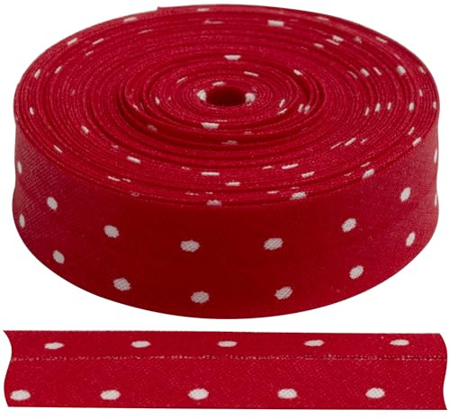 AERZETIX - C77490 - Schrägband zum Nähen 4.5 m x 15 mm - aus Baumwolle - rot mit weißen Punkten