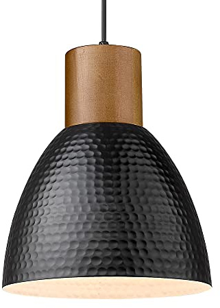 ELYONA Pendelleuchte Gehämmert, Ø 26 cm Industrial Hängelampe aus FSC-Massivholz & Metall, Modern Hängeleuchte für Esstisch, Kücheninsel, Bar, Wohnzimmer & Schlafzimmer, Landhausstil Schwarz