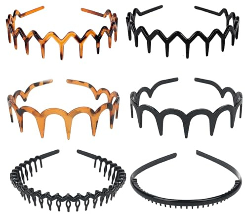 6 Stück Zickzack Haarreifen Haarreifen Damen Zickzack, Zig Zag Headband, Make Up Haarreif Zickzack für Damen Und Mädchen, Haarreif mit Zacken für Sport Fitness Tägliches (Schwarz/Leopard)