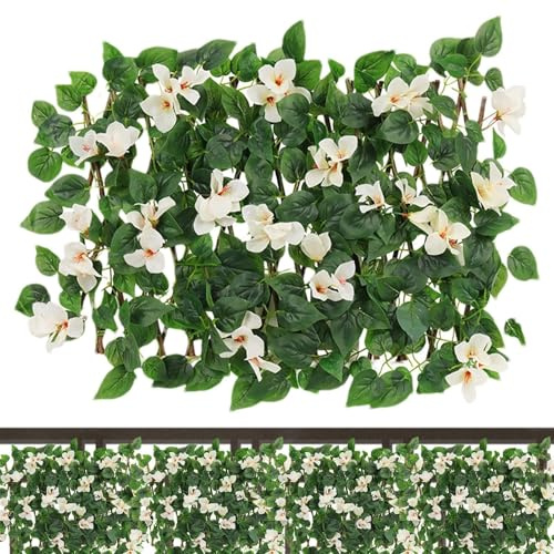 YYRHD-CZ Paneles Decorativos De Setos Artificiales, Valla De Privacidad De Jardín Extensible, Valla De Arbusto De Flores Simulada De 40x200 Cm, Adecuada For Balcones De Jardín Doméstico(White)