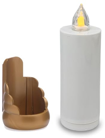 AROBA LED Grabkerze Trauerlicht - Flackereffekt wie echte Kerze - lange Brenndauer bis 60 Tage - wiederverwendbar Friedhofskerze Gedenkkerze Dauerkerze - weiß Gold