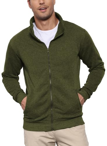 LAOARA Herrtröja utan huva med dragkedja sportjackor med dragkedja lätt vinter sweatshirt kofta M-3XL, Färg: grön, L