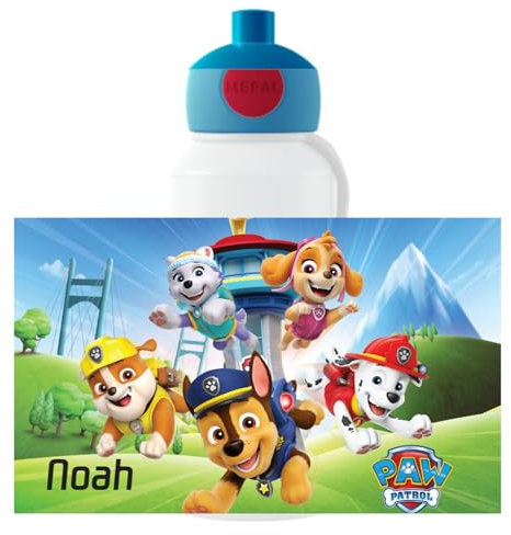 Mepal Paw Patrol Trinkflasche Pop-up Campus - Personalisierte Wasserflasche mit Namen für Kinder - Auslaufsichere Flasche für Schule - BPA-frei & Spülmaschinenfest - 400 ml - Paw Patrol Pups