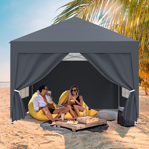 Pavillon，Faltpavillon，Winterfest Wasserdicht Gartenpavillon mit 4 Seitenteilen、Tragtasche，UV Schutz 50+,Stabil,Höhenverstellbar,Metallrahmen,Partyzelt,Gartenzelt für Camping,Anthrazit，2.5 x 2.5 M