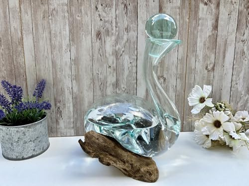 30cm Molten Wine Decanter Bottle Holder w/Stopper on Wooden Teak Root Base