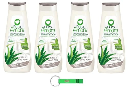 Puro Amore Bagnodoccia - Gel doccia latte e aloe vera - Pelle morbida, liscia e vellutata - Detergente per il corpo Bath and Shower Gel 750 ml + portachiavi Beni Culinari