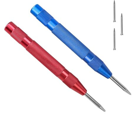 LINTRA 2 Pièces Pointeau a Frapper, 130 mm Réglable Poincon Metal, Mécanisme à Ressort Poinçons Centraux Automatiques, Pointeau Automatique Impact avec 3 Têtes de Rechange, pour Verre, Métal, Bois