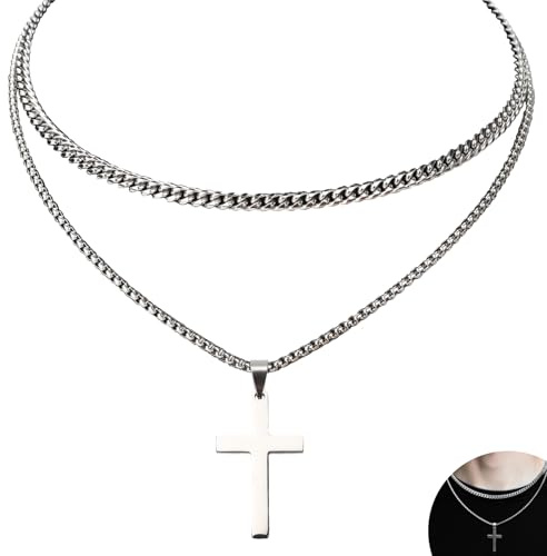 Pyroclasia Collier en forme de croix pour homme en acier inoxydable argenté, 18/20 Zoll, Acier inoxydable, Acier inoxydable.