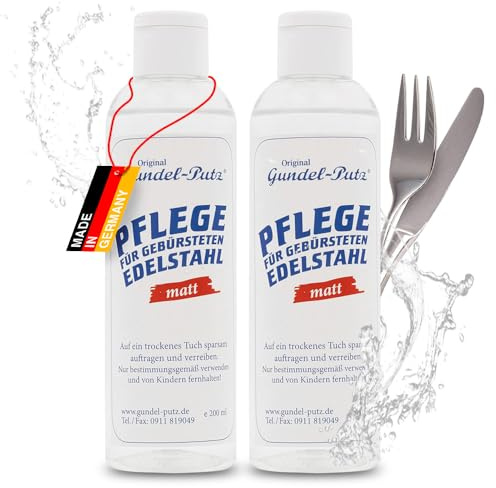 Gundel-Putz - 2x Edelstahlpflege Edelstahlreiniger für gebürsteten Edelstahl, Reinigung & Politur - Edelstahlmittel schützt vor Fingerabdrücken, entfernt Fett & Schmutz - für Edelstahl Chrom Aluminium