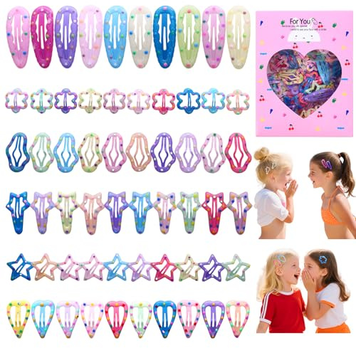 Lovely Girl Haarspangen-Set, Pastellfarben, Sterne, Herzen und Blumen, dekorative Perlendetails