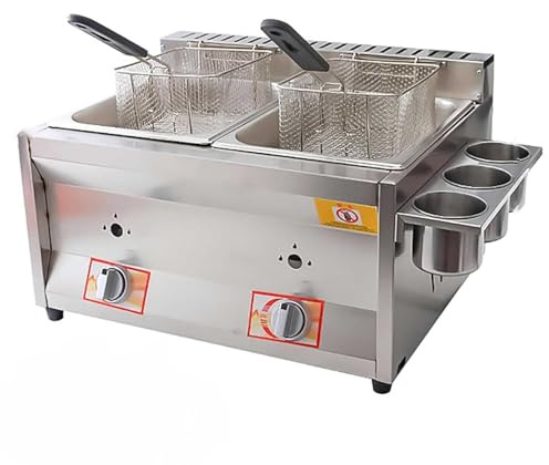 Friteuse à gaz commerciale, grande taille en acier inoxydable avec paniers amovibles et couvercle – Idéale pour les poissons et frites, la cuisine ou le restaurant