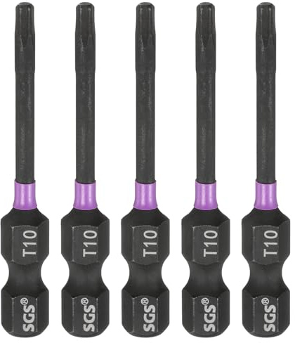 sourcing map 5 punte per cacciavite Torx T10 da 1/4, codolo esagonale, lunghezza 5,1 cm, magnetiche, senza foro