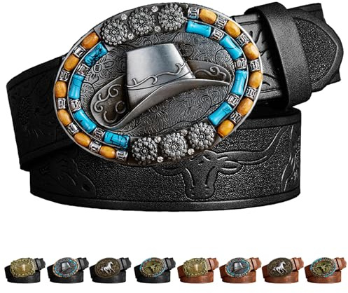 LUKIUP Western-Lederschnallengürtel, Cowboy Gürtel Herren, Gürtel mit Schnalle, Gürtelschnalle Western, Cowboy Accessoires für Männergeschenke Halloween Karneval