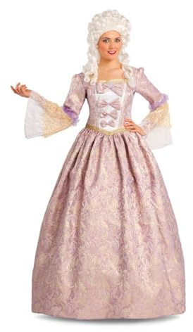 My Other Me - Disfraz Mujer Versalles, talla XL. Incluye vestido largo de corte princesa con mangas largas acampanadas, en tonos rosas, morados y con detalles dorados y de encaje blanco, y enagua.