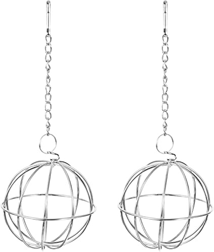 Futterball aus Edelstahl, zum Aufhängen, für Kaninchen, Heu, Futterball mit Kette, für Hühner, Papageien, Kaninchen, Käfigzubehör, 2 Stück