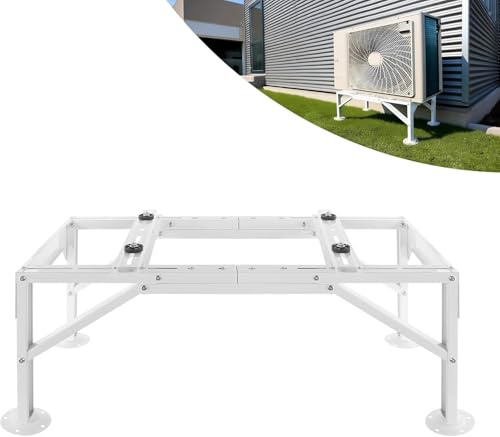 Mini Split Ground Stand for 9000-18000 BTU, Mini Split AC Bracket for Ductless Air Conditioners Heat Pump System,Heavy Duty Condenser Stand Adjustable Length 9.6 to 33.1 Max Load 500Lbs(White)