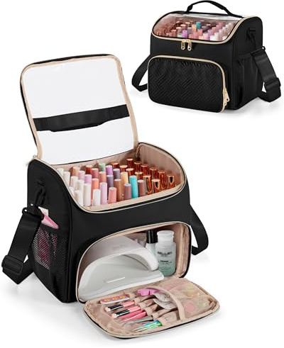 Prokva Borsa Organizer per Smalti, Capacità 42 Flaconi (15 ml), Nero | Design a Doppio Strato, Ampio Spazio per Accessori Manicure, Custodia da Viaggio per Unghie, Solo Borsa Vuota