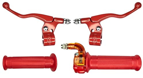 cyclingcolors Kit Manopole Moto Ciclomotore Scooter con Acceleratore e Leve Sinistra Destra – Manubrio 22 mm – Rivestimenti in Gomma Antiscivolo – Design Targa Comfort di Guida, rosso