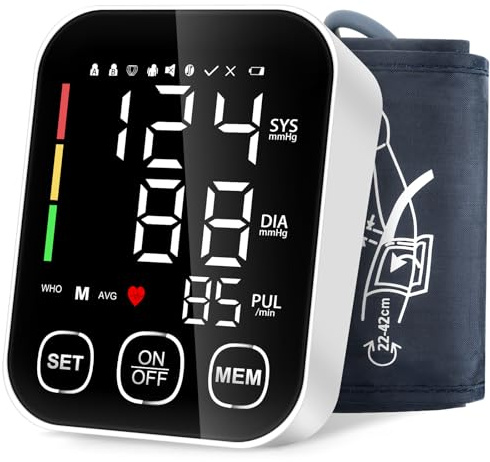Blutdruckmessgerät Oberarm-Blutdruckmessgeräte Blood Pressure Monitor Groß LED Display, Arrhythmie-Erkennung Vollautomatisches Blutdruckmessgerät Große Manschette(22-42cm) 2 * 99 Speicher