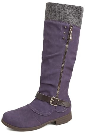 Generisch Boots Women's Shark Boots Slouchy Wide Shaft Boots Cowboy High Comfortable Pointed Toe Platform Heel Long Shaft Knee High Winter Warm Leather Comfort Dressy Ankle Boots, purple, 8.5 UK
