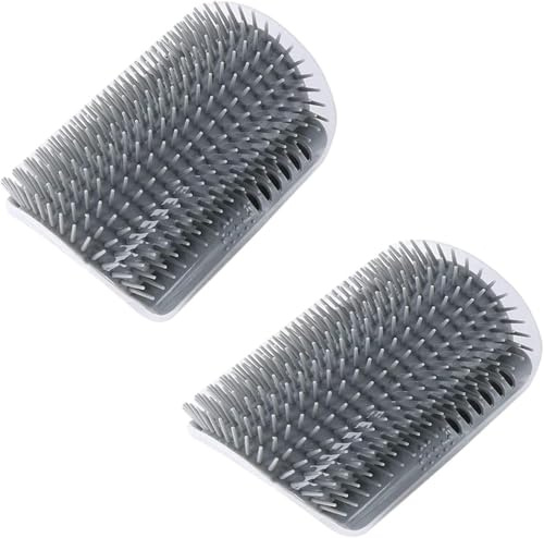 NARHOR Katzenbürste,2 PCS Katze Selbst Groomer,Wand Ecke Grooming Brush Katzen Bürste Cat Self Groomer,Katzenbürste Wand Ecke Mit Packungen Katzenminze & Schrauben Zur Juckreizmassage(Grau)
