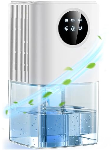 Deshumidificador Silencioso Bajo Consumo 1.8L - Deshumidificador Eléctrico Portátil con Modo Suspensión, Temporizador 24h y Apagado Automático - Ideal para Baño, Dormitorio y Armarios(560ml/día)