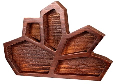 GALPADA Plateau de Présentation en Bois Forme Cristal, Assiette de Rangement pour Bijoux et Pierres Naturelles, Organiseur Décoratif Compact pour Table de Chevet, Accessoires et Coffret