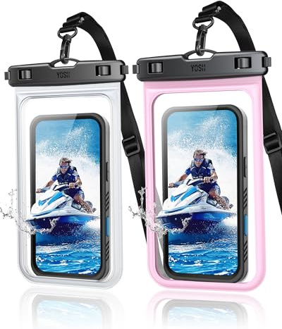 YOSH wasserdichte Handyhülle für Große Handys mit Hülle 2 STK., bis zu 8,5 | IPX8 Wasserfeste Handyhülle für Bootfahren SUP, für iPhone 17 16 15 Pro Max Samsung S26 S25 S24 S23 Ultra Kristall & Rosa