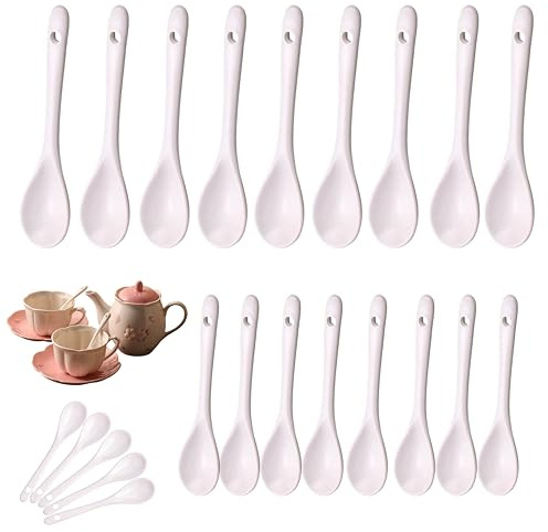 Ksnowqi 25 Piezas Cuchara de Porcelana para Huevos, Blanco Cuchara Porcelana, Cuchara de Cerámica, Cucharillas Cafe para Yogur, Té Lechoso, Restaurantes, Cocina, Cafés, Huevos