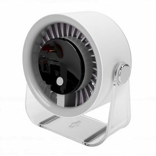 JTLB Ventilador de Escritorio, 5W USB Recargable con Batería, 5 Velocidades, Circulador de Aire de Mesa Silencioso Ajustable de 360° para Dormitorio, Oficina, Camping (Blanca)
