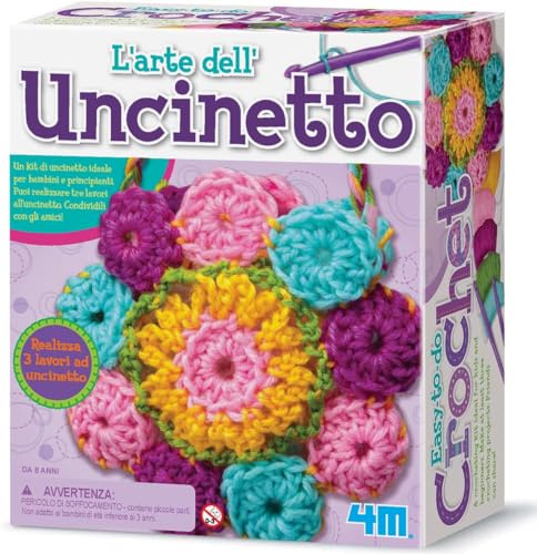 4M L’Arte dell’Uncinetto – Kit Creativo per Bambini | Impara a Realizzare Cappelli, Borse e Decorazioni | Gioco Educativo Manuale per Piccoli Artisti 8+