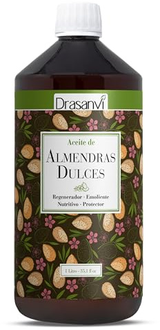 DRASANVI ACEITE DE ALMENDRAS DULCES - Especialmente nutritivo e hidratante - Ayuda a reducir arrugas y estrías - Indicado para todo tipo de pieles - VEGANO - 1l