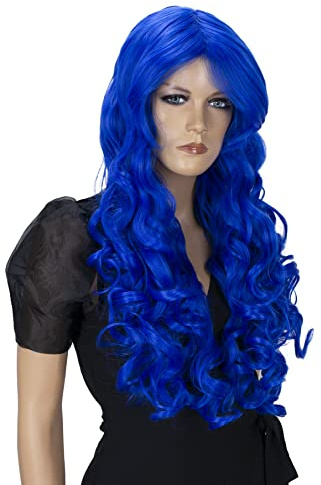 CAISHA 80cm Perücke Fasching Halloween Cosplay Party Wig Blau CP4