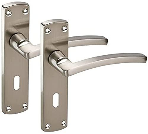 Arched Lever Modern Brushed Chrome Door Handles on Lock Backplate