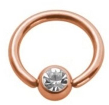 eeddoo Piercing-Ring Klemmring Kristall Rosegold Edelstahl Stärke: 1,2 mm Durchmesser 10 mm Ball 4 mm CC - Kristallklar