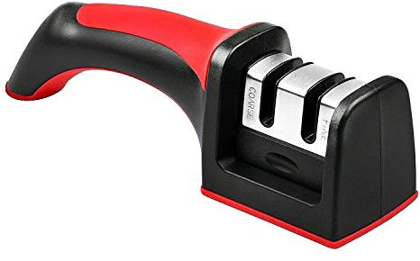Wellehomi Professional Knife Sharpener, Premium Two Stages Manual Knife Sharpener with Non-Slip and Ergonomic Design,Red