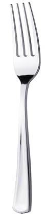 Party Essentials 50Count Hard Plastic Forks, Shiny Silver
