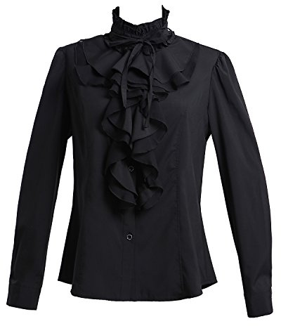 Taiduosheng Women Shirts Lace Ruffle Neck Stand-Up Collar Victoria Ruffle Bow BlouseLong Sleeve OL Shirt Tops XL Black