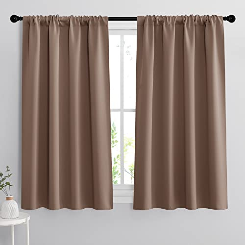RYB HOME 54 inch Blackout Curtains for Living Room, Rod Pocket Thermal Insulated Small Window Drapes Room Darkening Shades for Bedroom Studio Dorm, W 42 x L 54 inch, Set of 2 Panels, Mocha
