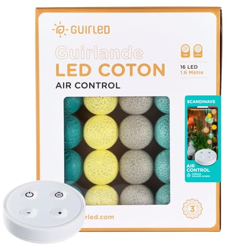 GuirLED - LED Baumwollkugeln Lichterkette USB - Drahtlose Fernbedienung - Baby Nachtlicht 2h - Dual USB 2A Netzteil enthalten - 4 Intensitäten – 16 Kugeln 1.6m - Skandinavisch